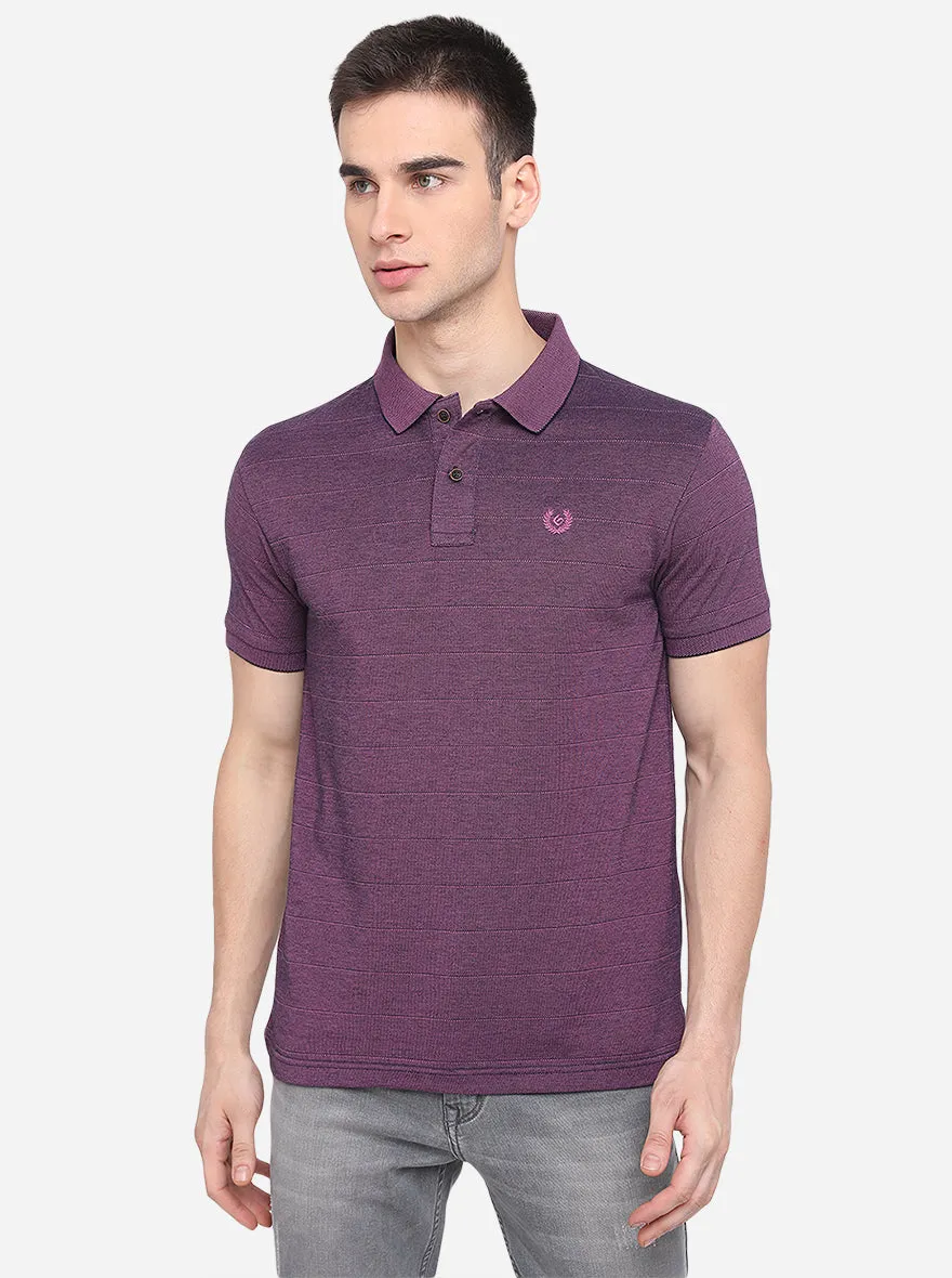 Purple Striped Slim Fit Polo T-Shirt | Greenfibre