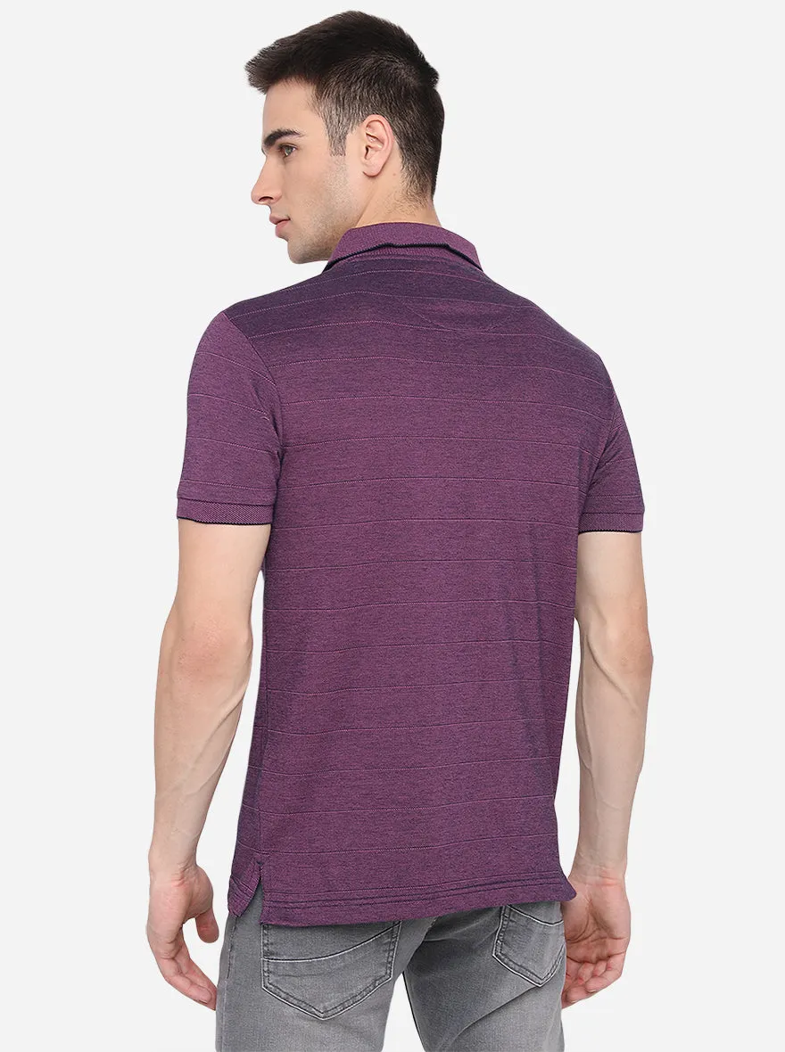 Purple Striped Slim Fit Polo T-Shirt | Greenfibre