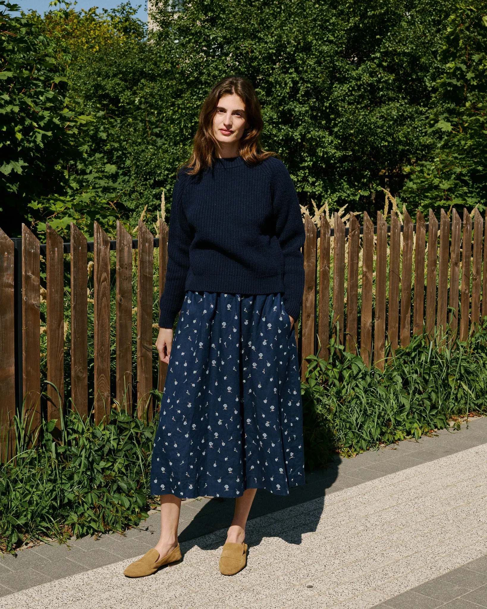 R: SION gathered linen skirt (Size: M; Color: Midnight Rose)