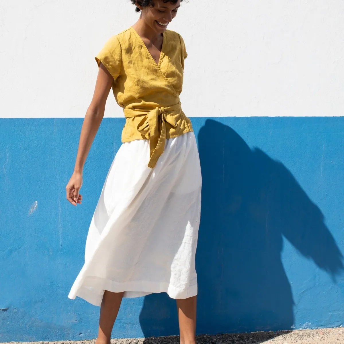 R: SION gathered linen skirt (Size: M/L; Color: White)