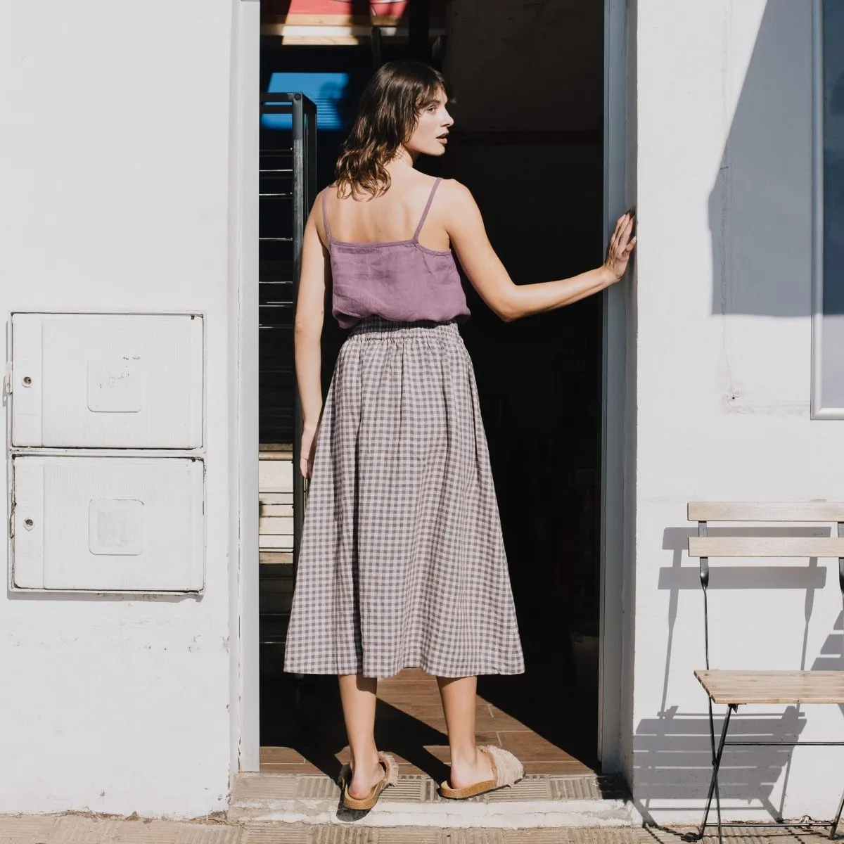 R: SION gathered linen skirt (Size: XS; Color: Deepest Black)