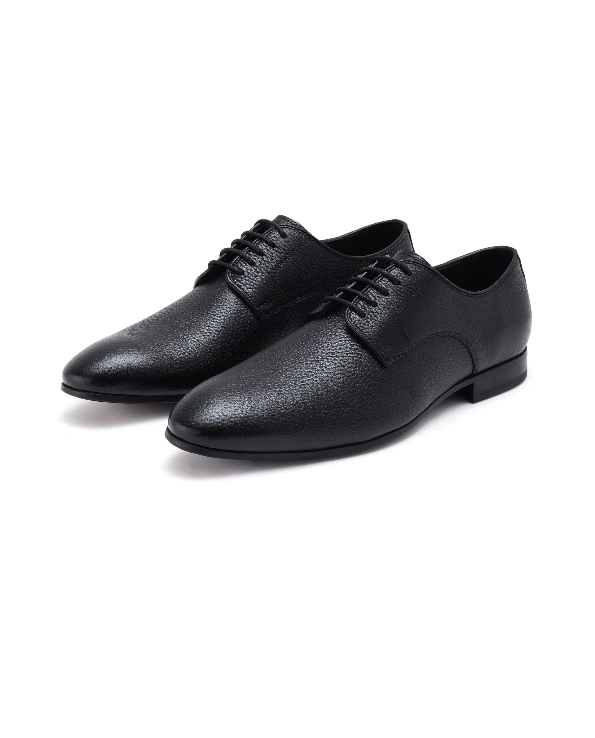 Rare Rabbit Men Wolve Black Milled Leather Derby Style Lace-Up Formal Shoes