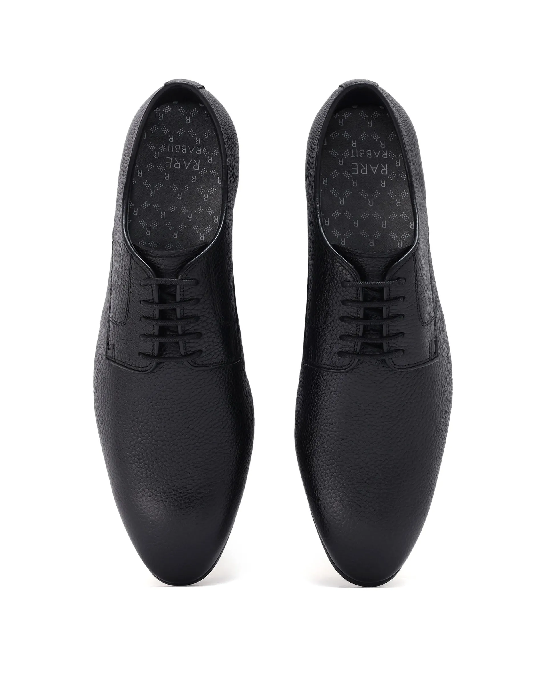 Rare Rabbit Men Wolve Black Milled Leather Derby Style Lace-Up Formal Shoes