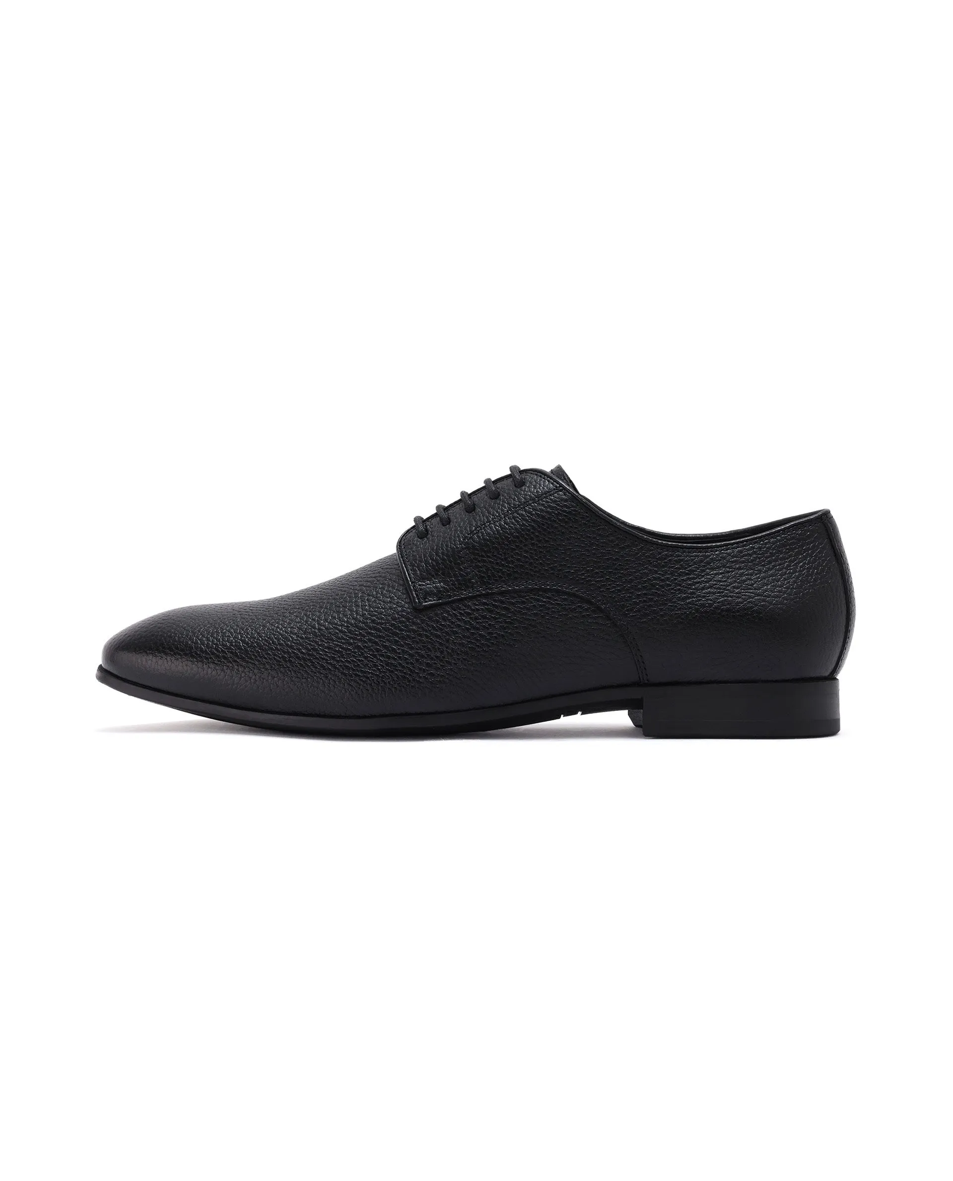 Rare Rabbit Men Wolve Black Milled Leather Derby Style Lace-Up Formal Shoes