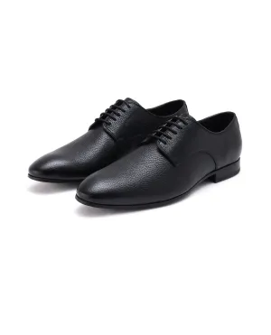 Rare Rabbit Men Wolve Black Milled Leather Derby Style Lace-Up Formal Shoes