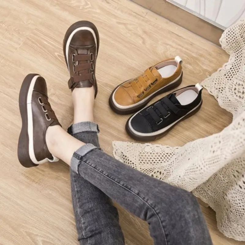 Retro-Style Slip-on Genuine Leather Ergonomic Sneakers