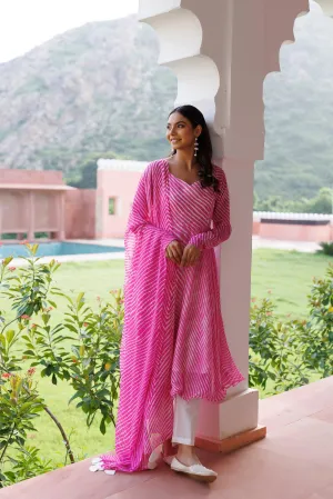 Rosebloom Leheriya Pink Kurta Set By RAGAVI