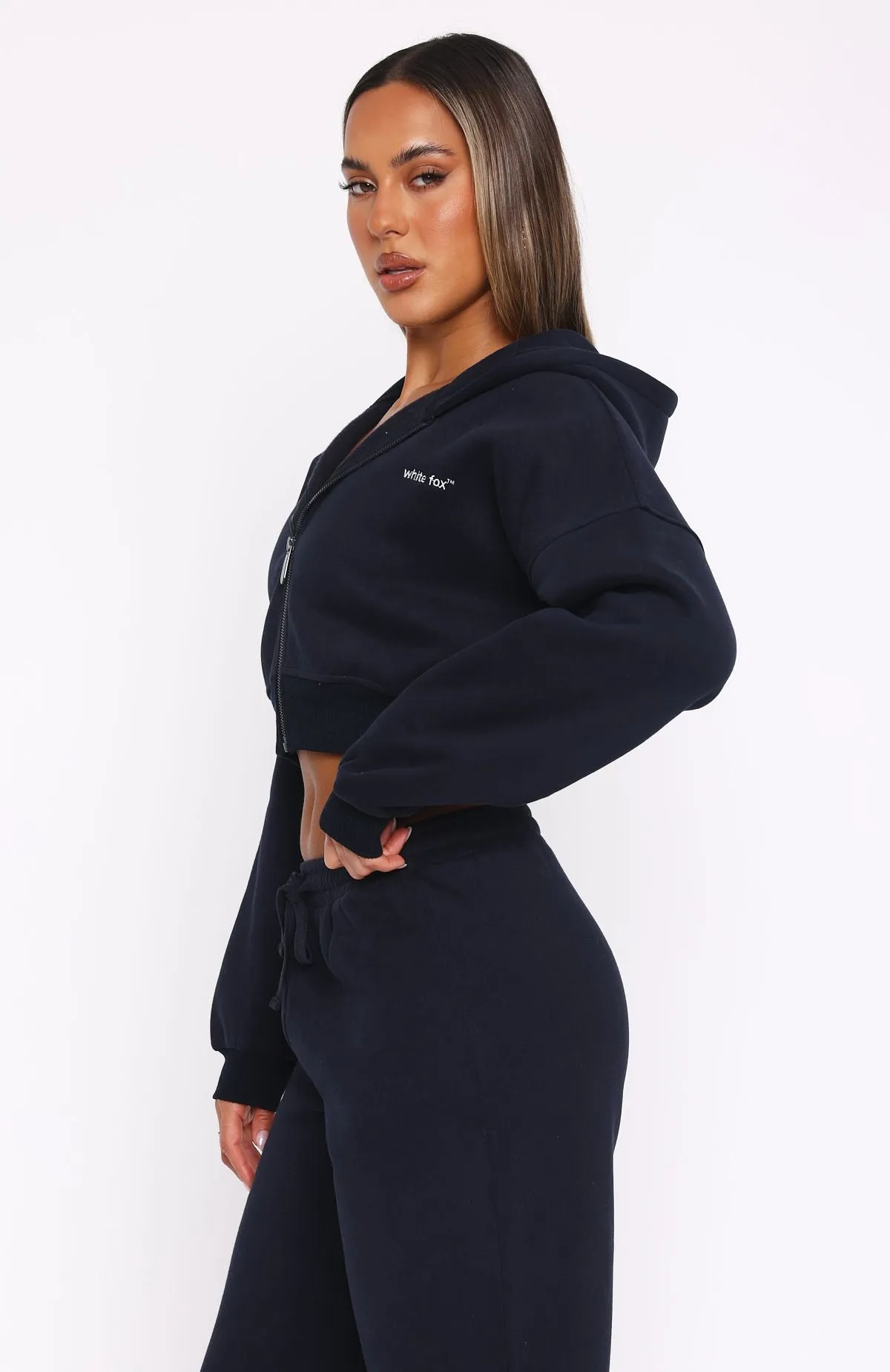 She's Effortless Cropped Hoodie Navy