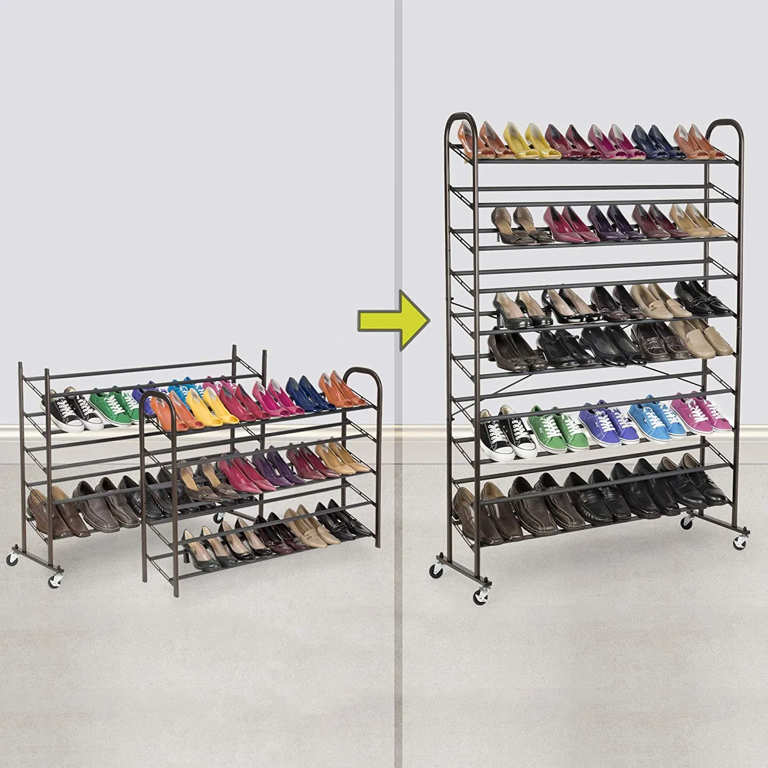 Steel Metal Shoe Rack Tower with Rolling Wheels