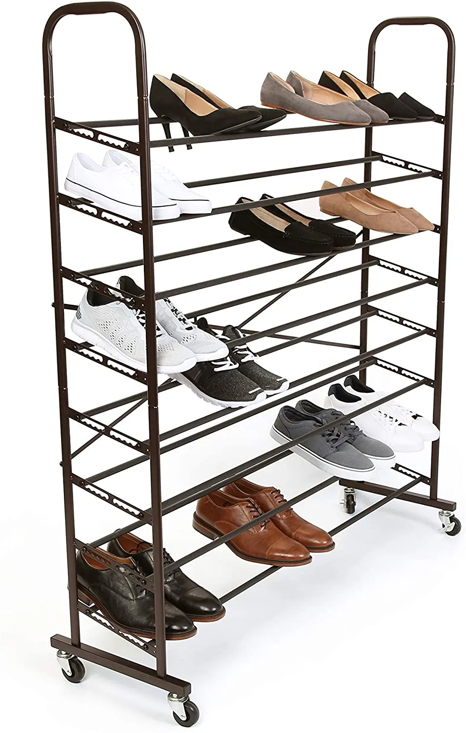 Steel Metal Shoe Rack Tower with Rolling Wheels