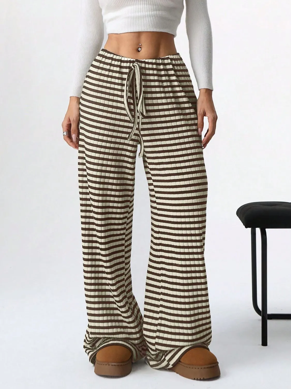 Tied Striped Wide Leg Pants