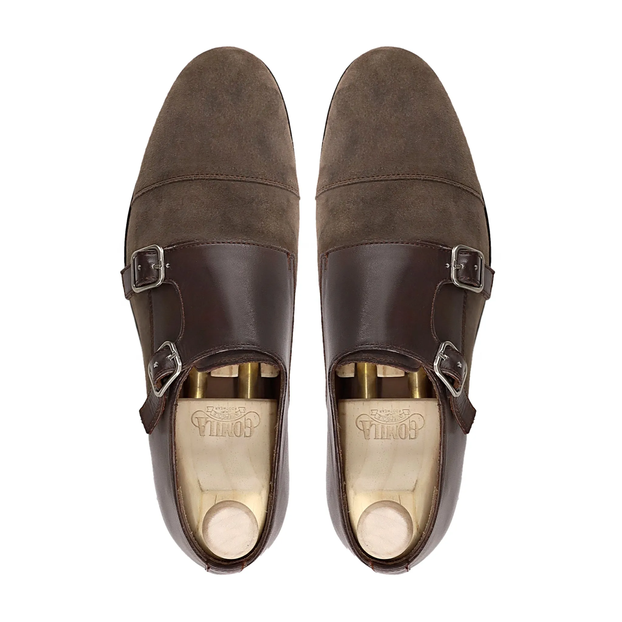 Vavoom - Men's Dark Brown Calf Leather and Kid Suede Double Monkstrap