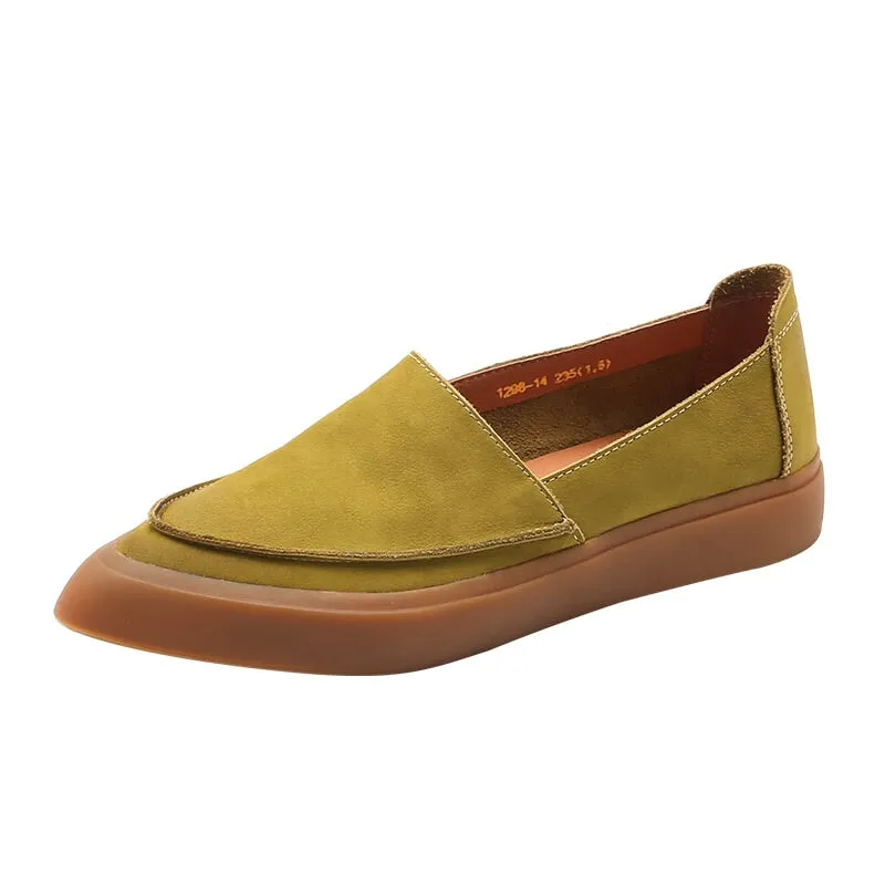 Witch Style Point Toe Soft Leather Flat Loafers in Green/Coffee/Black/Apricot