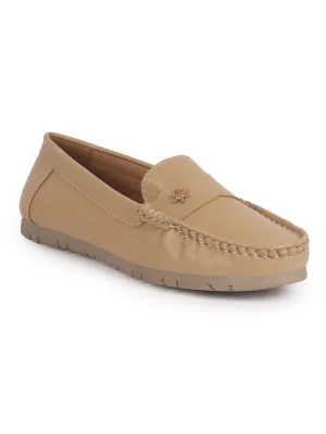 Women Beige Textured Flat Comfortable Lightweight Slip On Loafers|Office Shoe|Slip On Shoe|Anti Skid Rubber Sole