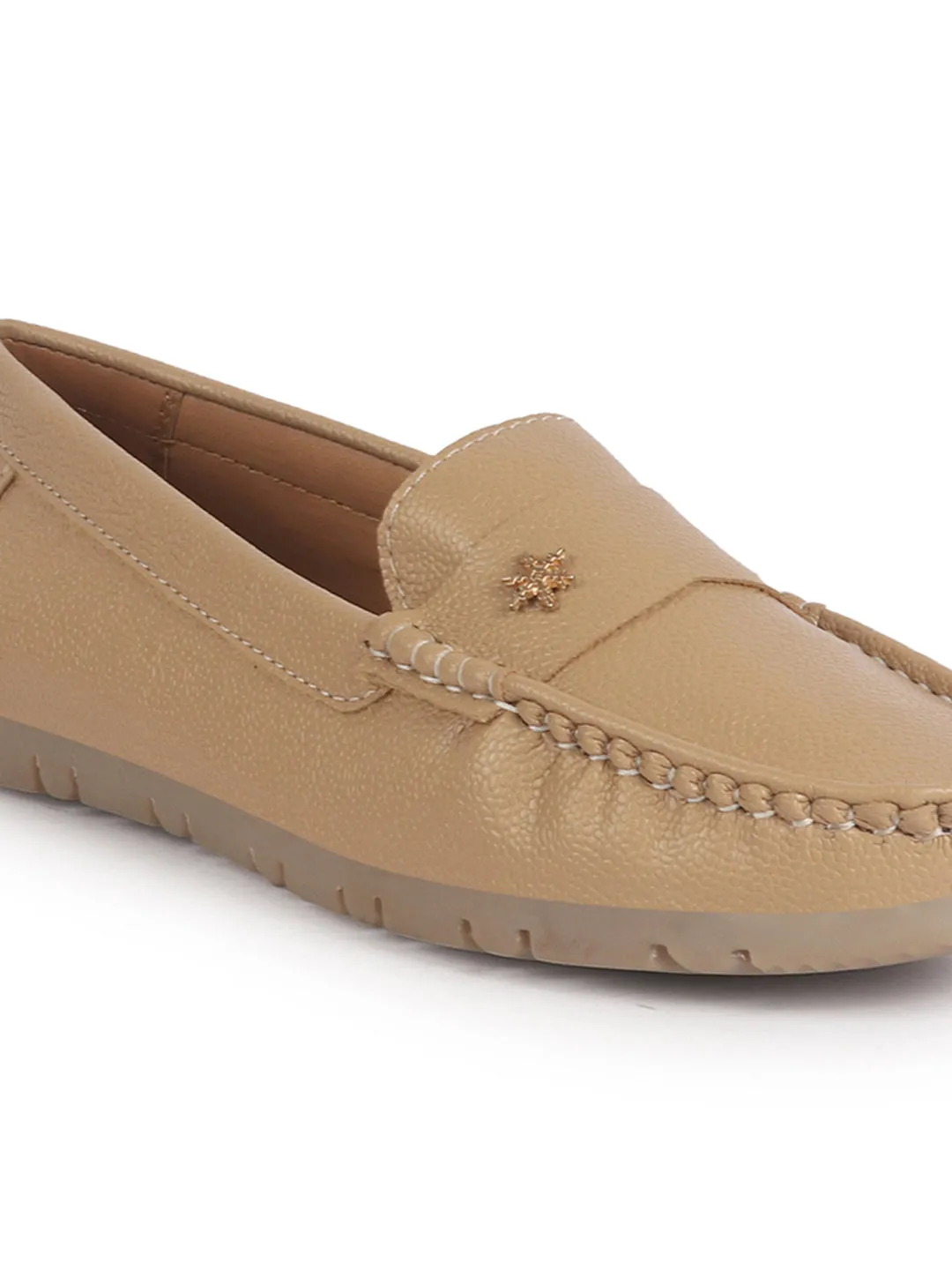 Women Beige Textured Flat Comfortable Lightweight Slip On Loafers|Office Shoe|Slip On Shoe|Anti Skid Rubber Sole