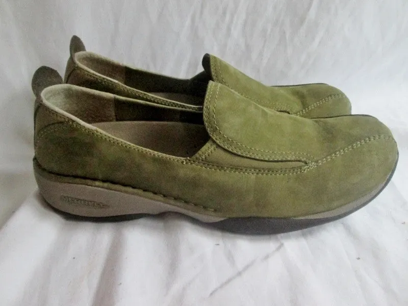 Womens MERRELL PRIMO MOC II Suede Leather Slip on Shoe 8.5 OLIVE GREEN Walking