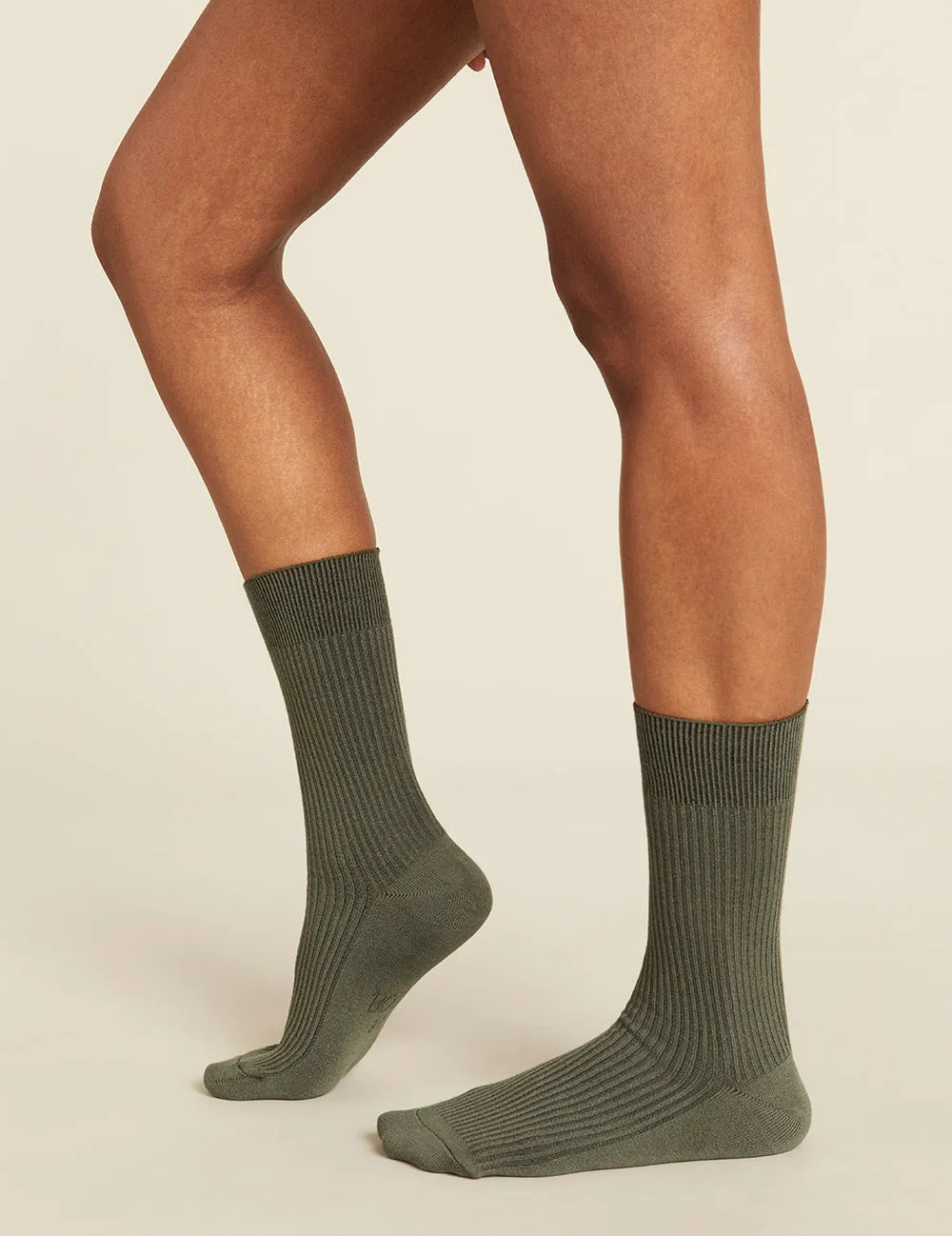 Women's Ribbed Crew Socks - Moss