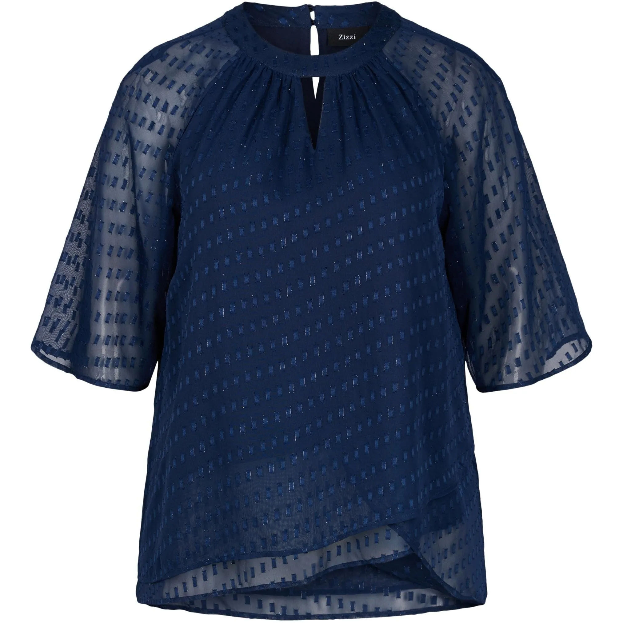 Zizzi Patterned Chiffon Blouse in Navy